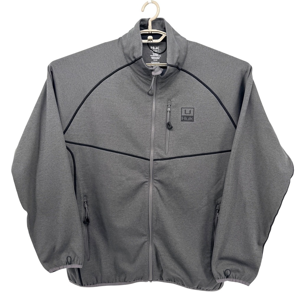 Huk Full Zip Jacket Mens Large Gray Performance Fleece Exc. Cond. Tech Wear